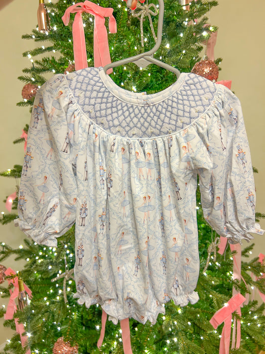 Hand Smocked Blue Nutcracker with pearls
