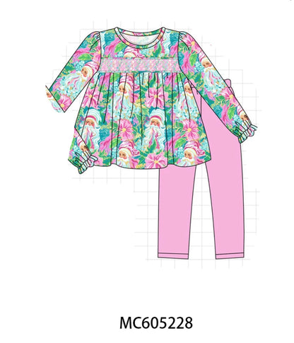 Preorder pink floral Santa pant set