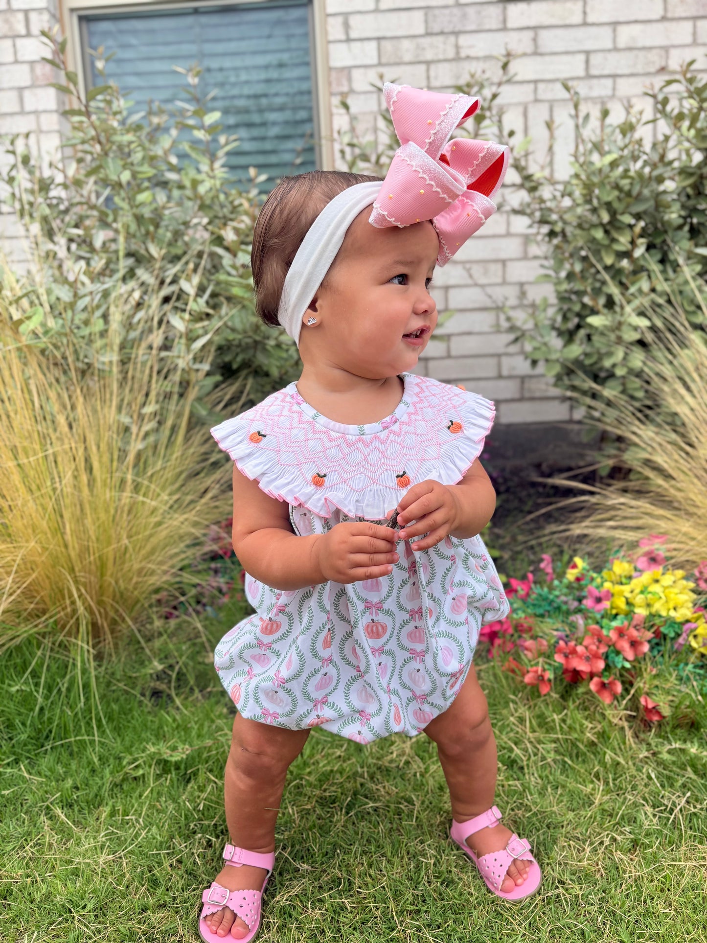 Hand Smocked Grandmillennial Pink Pumpkin Bubble