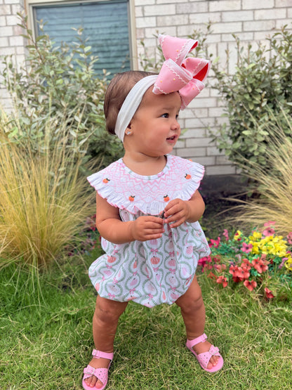 Hand Smocked Grandmillennial Pink Pumpkin Bubble