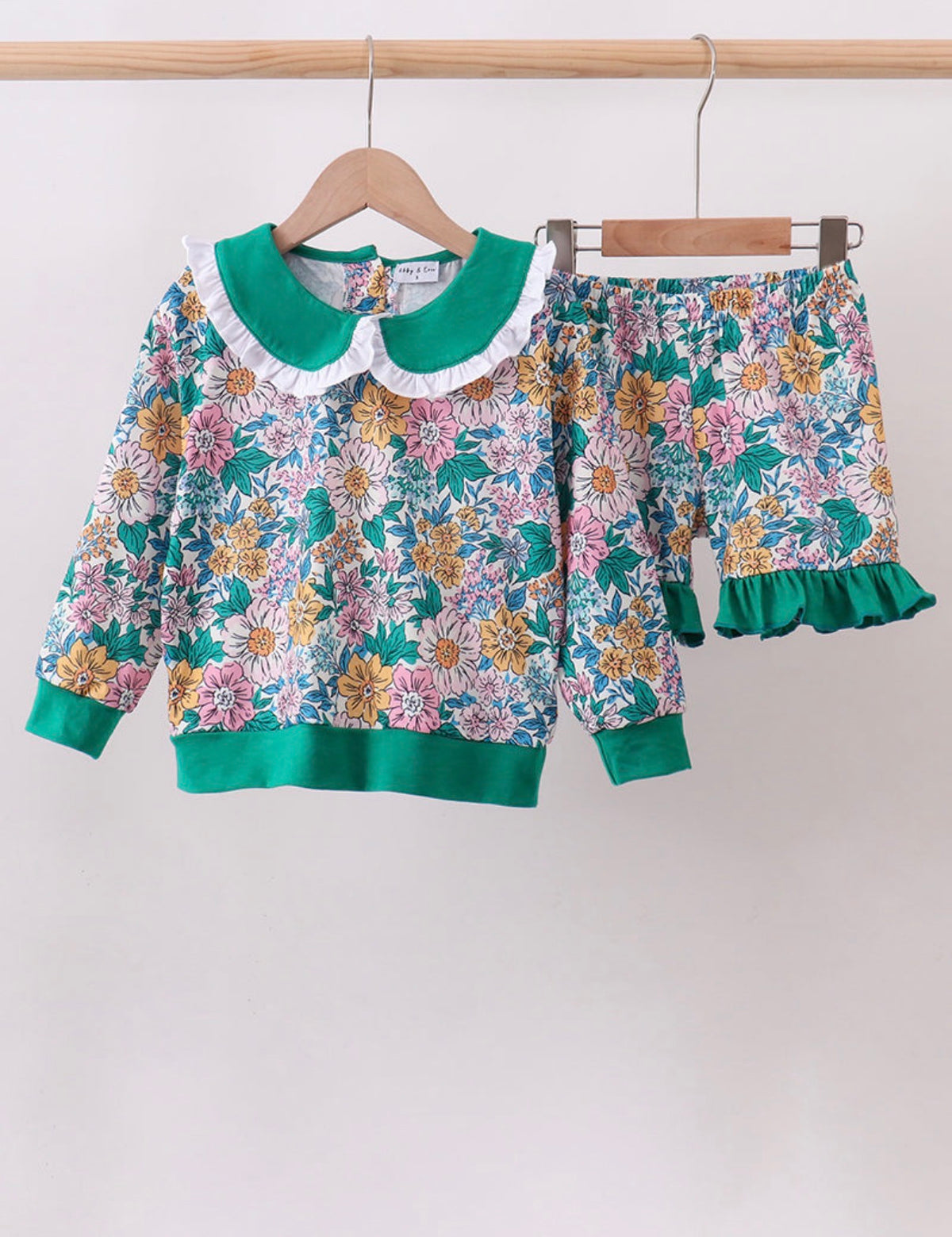 Green Floral Ruffle Short set