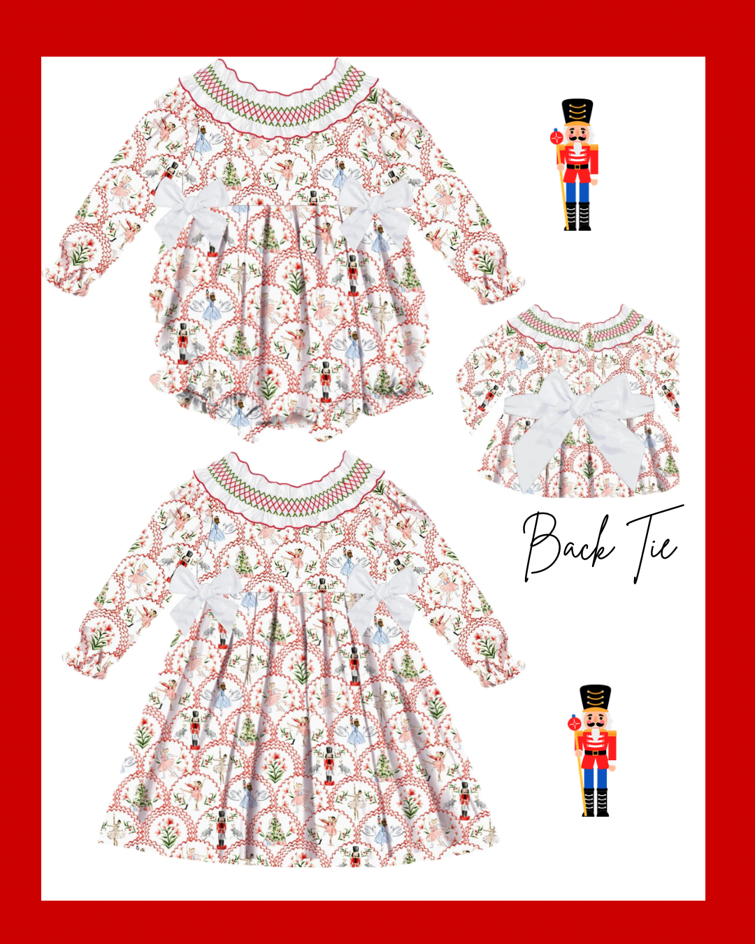 Preorder - Hand Smocked Red Nutcracker / Ships early Oct