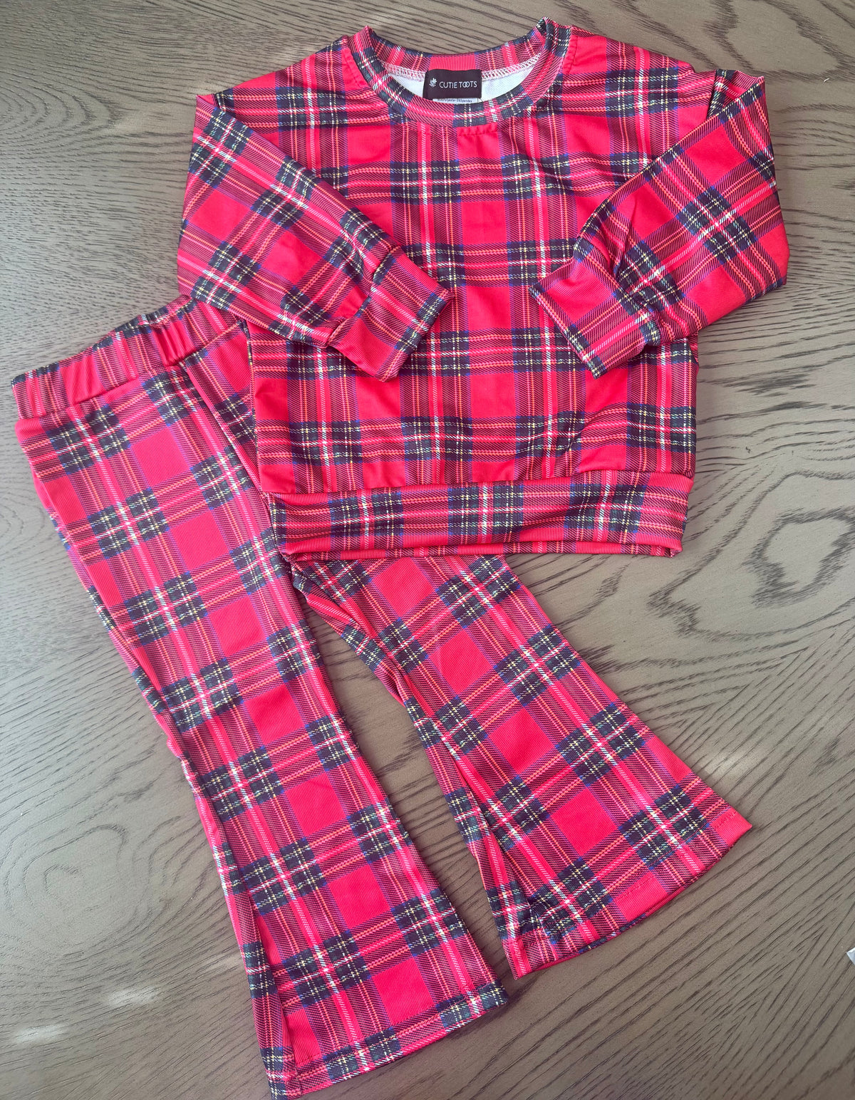 Red Plaid Flare Pant Set