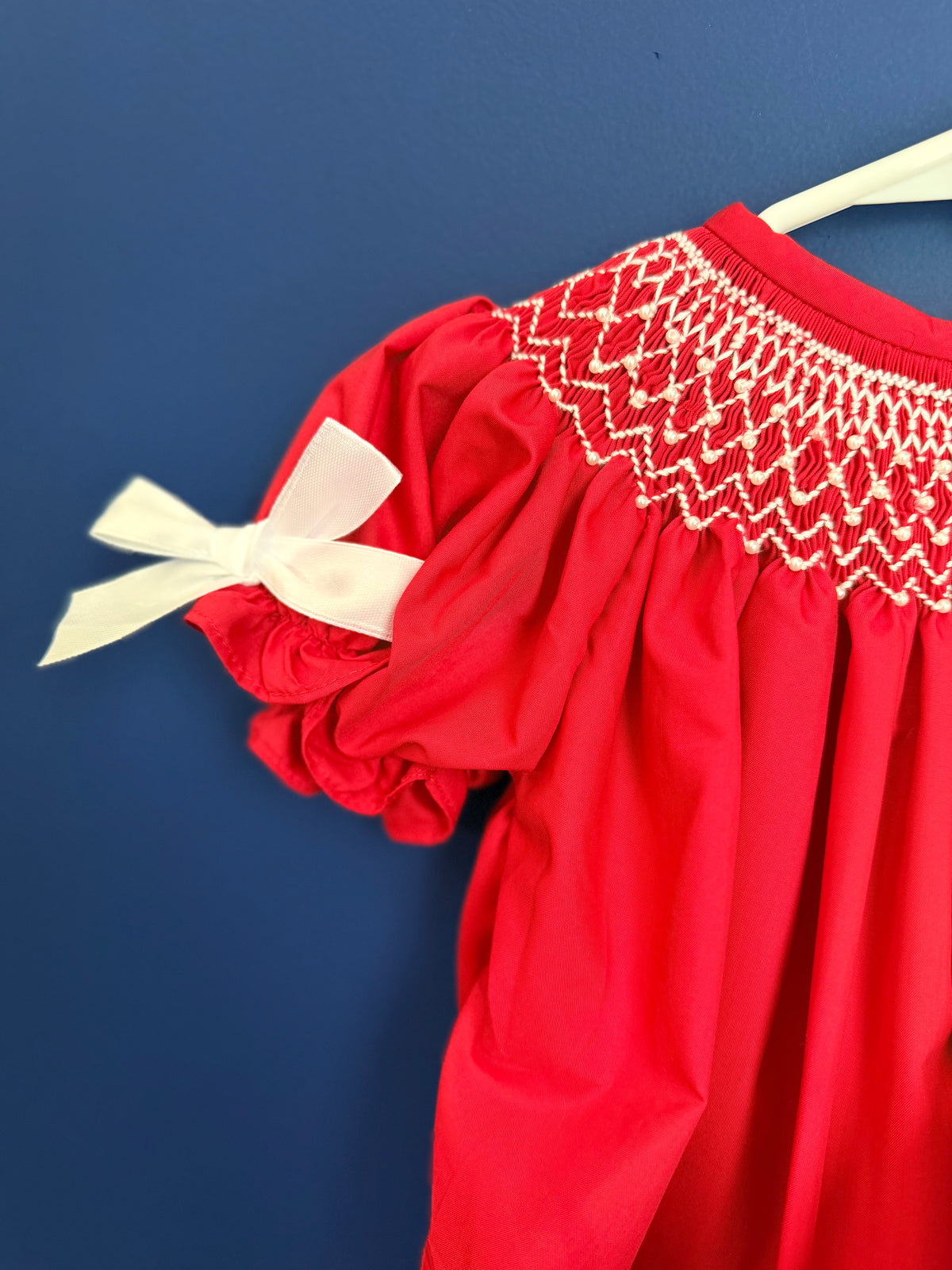Christmas Red Pearl Hand Smocked Bubble