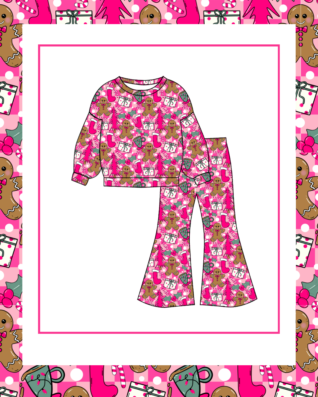 Preorder / Hot Pink Gingerbread Flare Pant Set - Ships late October
