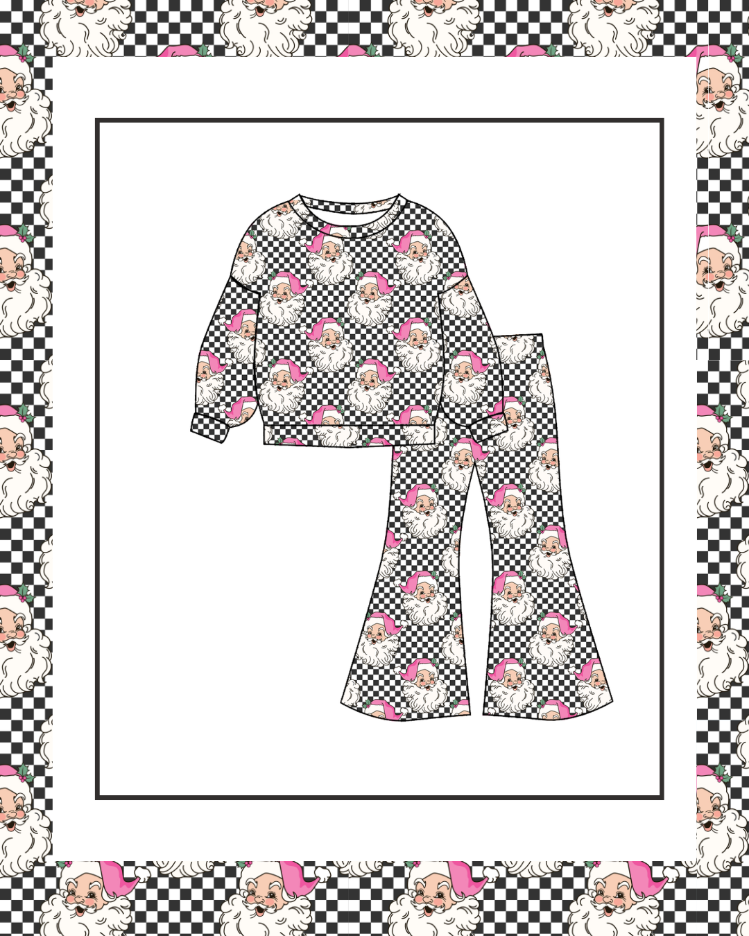 Preorder / Black Checkered Santa Flare Pant Set - Ships late October