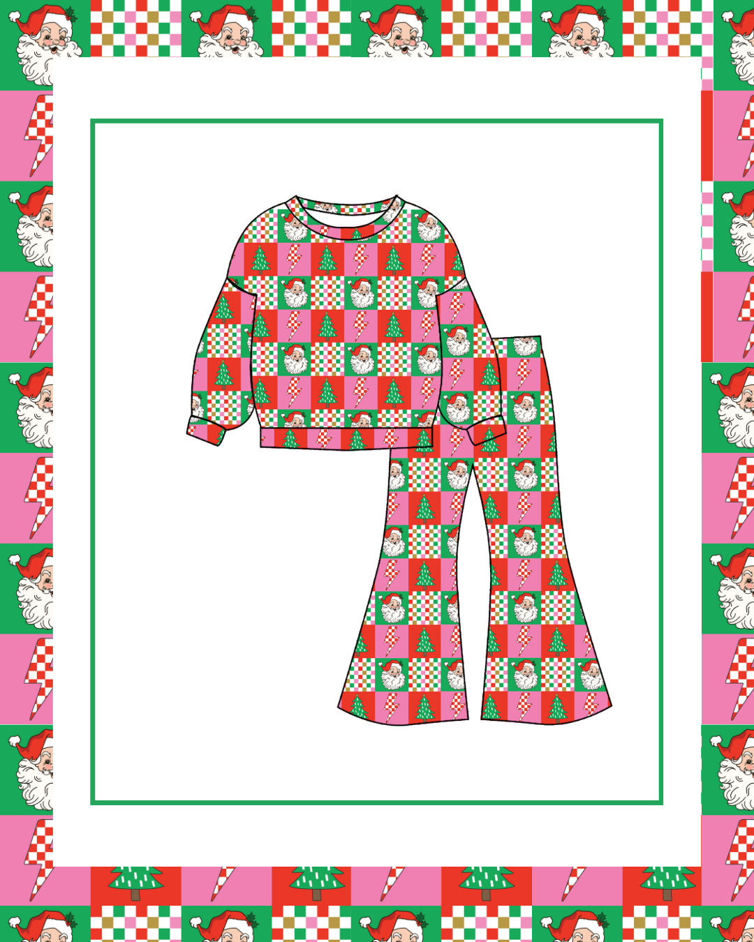Preorder / Retro Santa Christmas Flare Pant Set - Ships late October