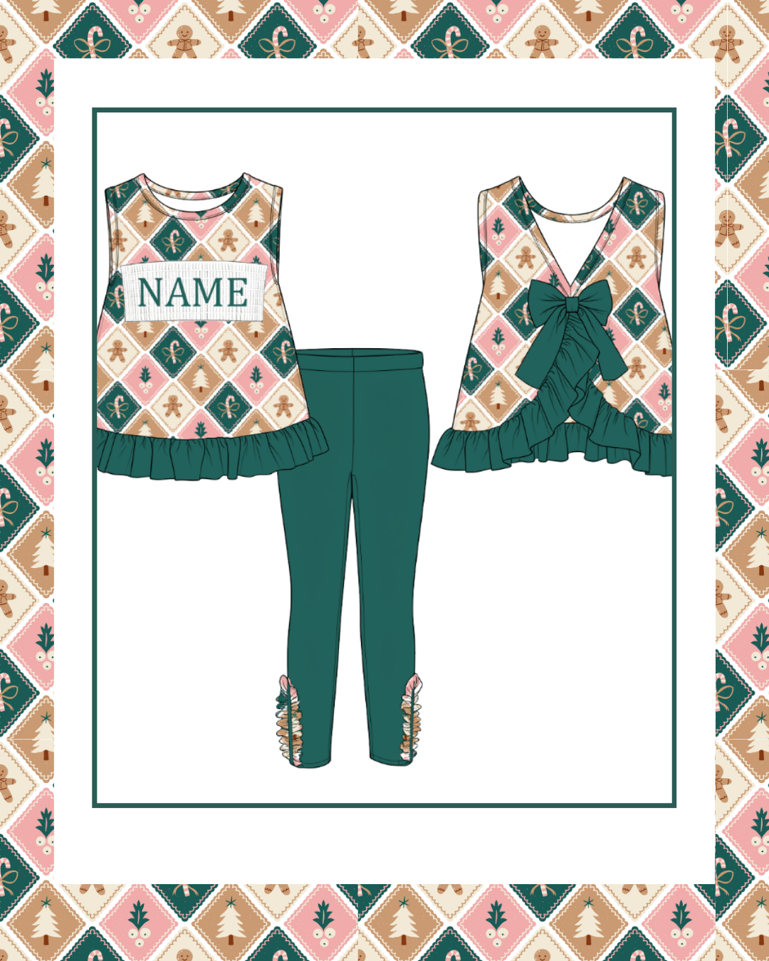 Preorder / Green Gingerbread Bow Back Pant Set - Ships late October