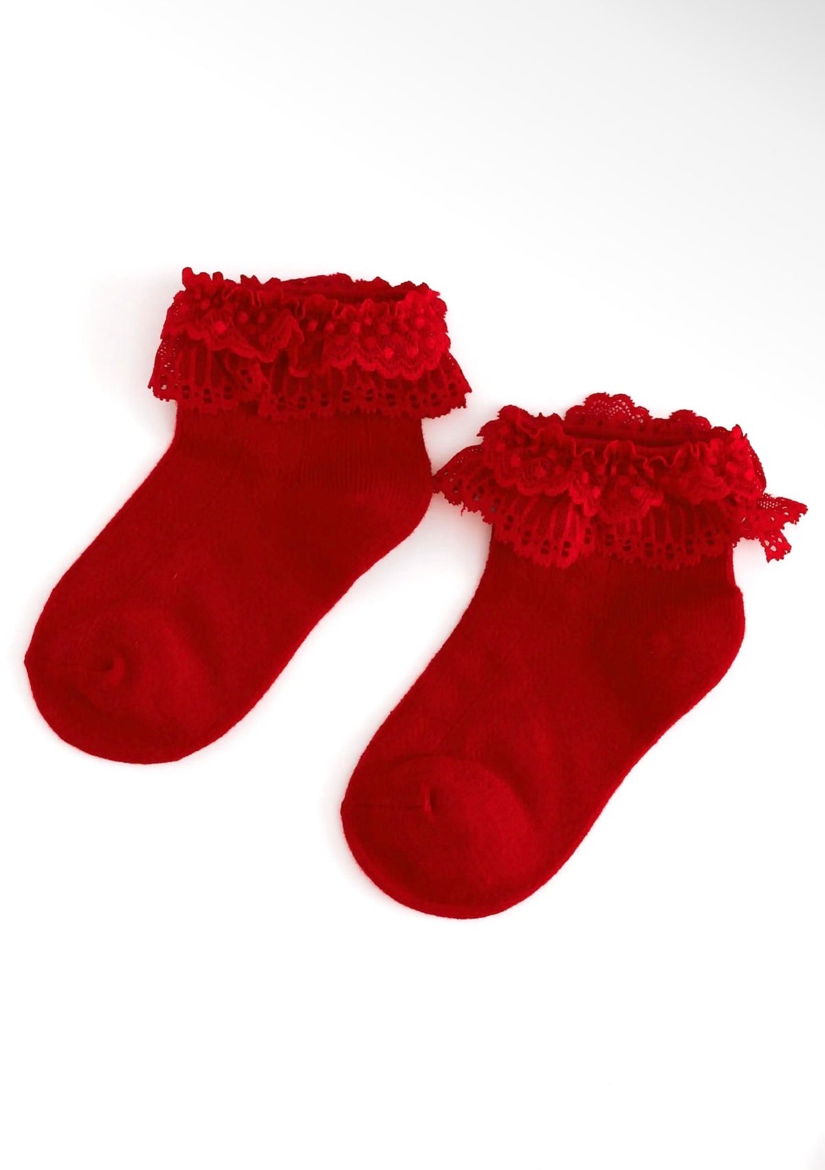 Lace Bobby Socks - Bright Red