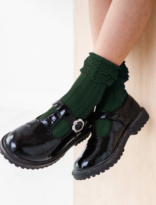 Lacy Bobby Socks - Forest Green