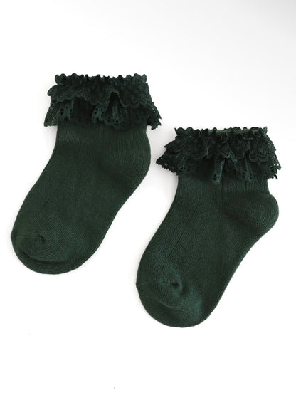 Lacy Bobby Socks - Forest Green