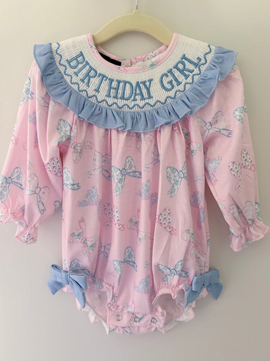 BIRTHDAY GIRL Pink and Blue Bow Bubble