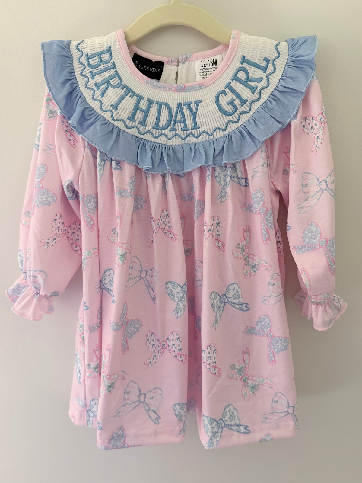 BIRTHDAY GIRL Pink and Blue Bow Dress