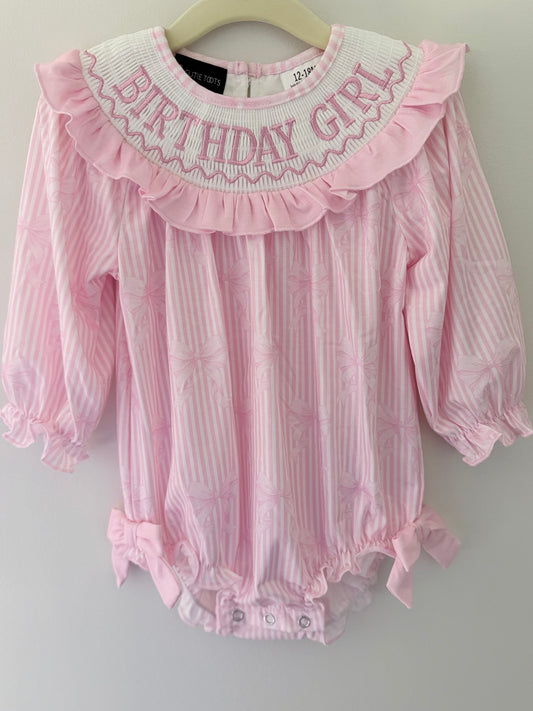 BIRTHDAY GIRL Pink Stripe Bow Bubble