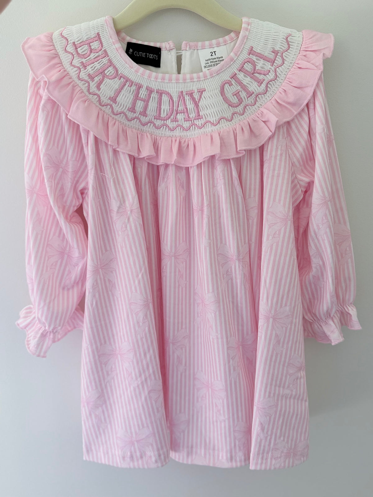 BIRTHDAY GIRL Pink Stripe Bow Dress