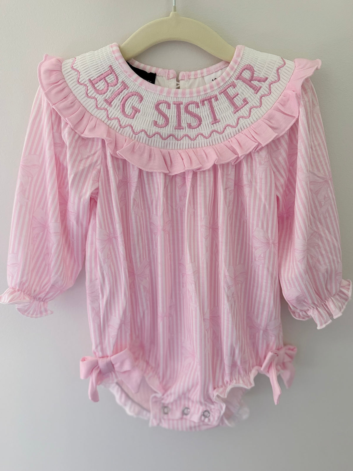 BIG SISTER Pink Stripe Bow Bubble