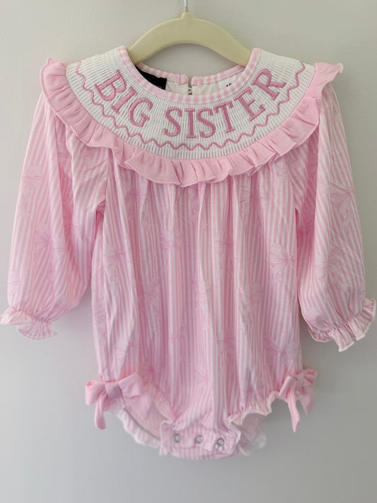 BIG SISTER Pink Stripe Bow Bubble