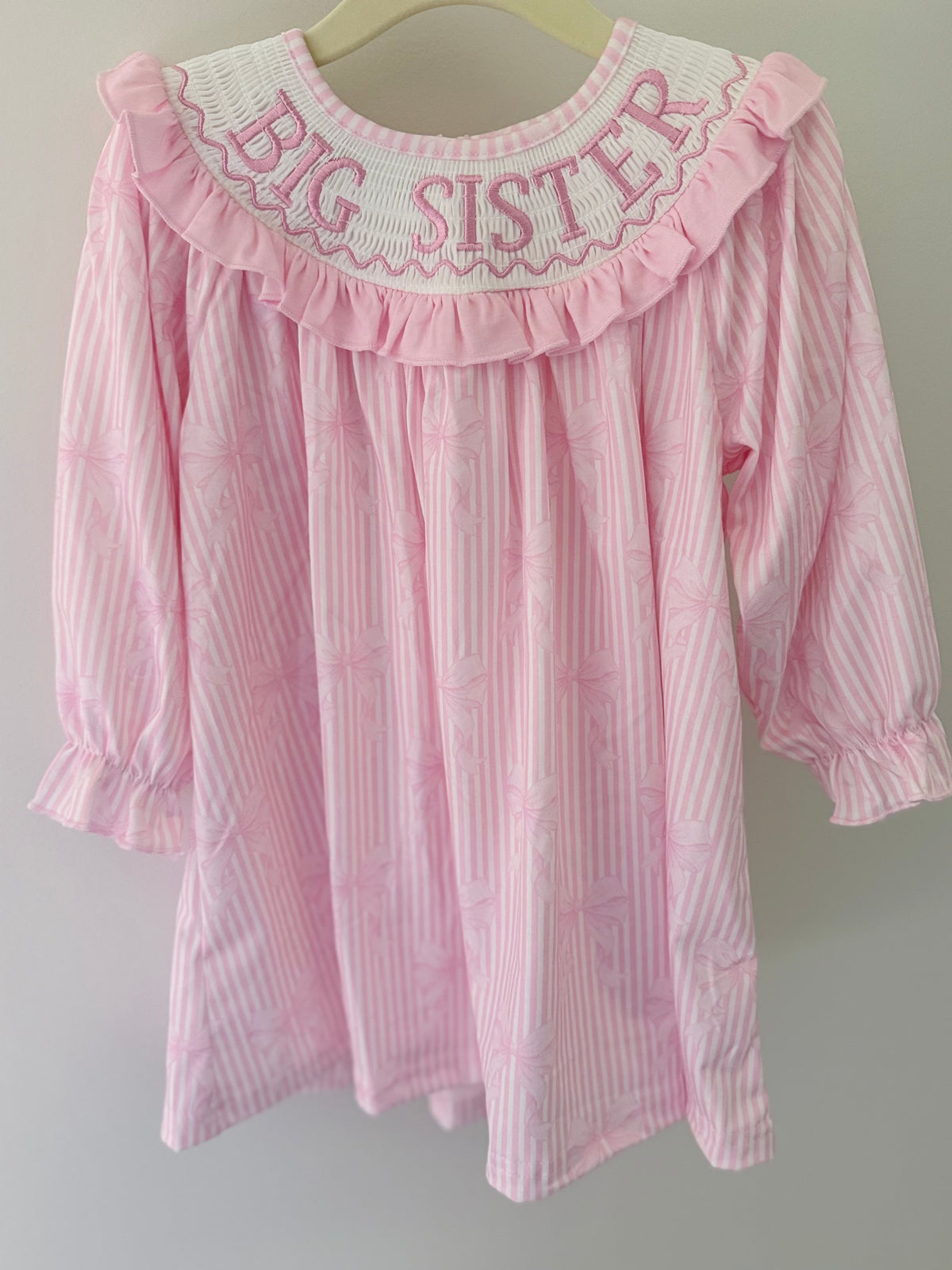 BIG SISTER Pink Stripe Bow Dress