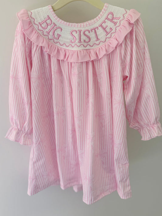 BIG SISTER Pink Stripe Bow Dress