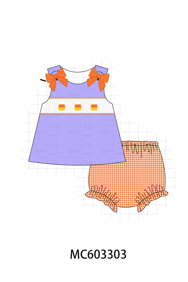 Purple Candy Corn Diaper Set