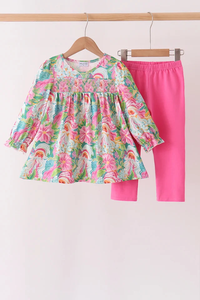 Preorder pink floral Santa pant set