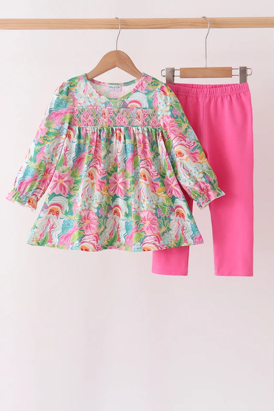 Preorder pink floral Santa pant set