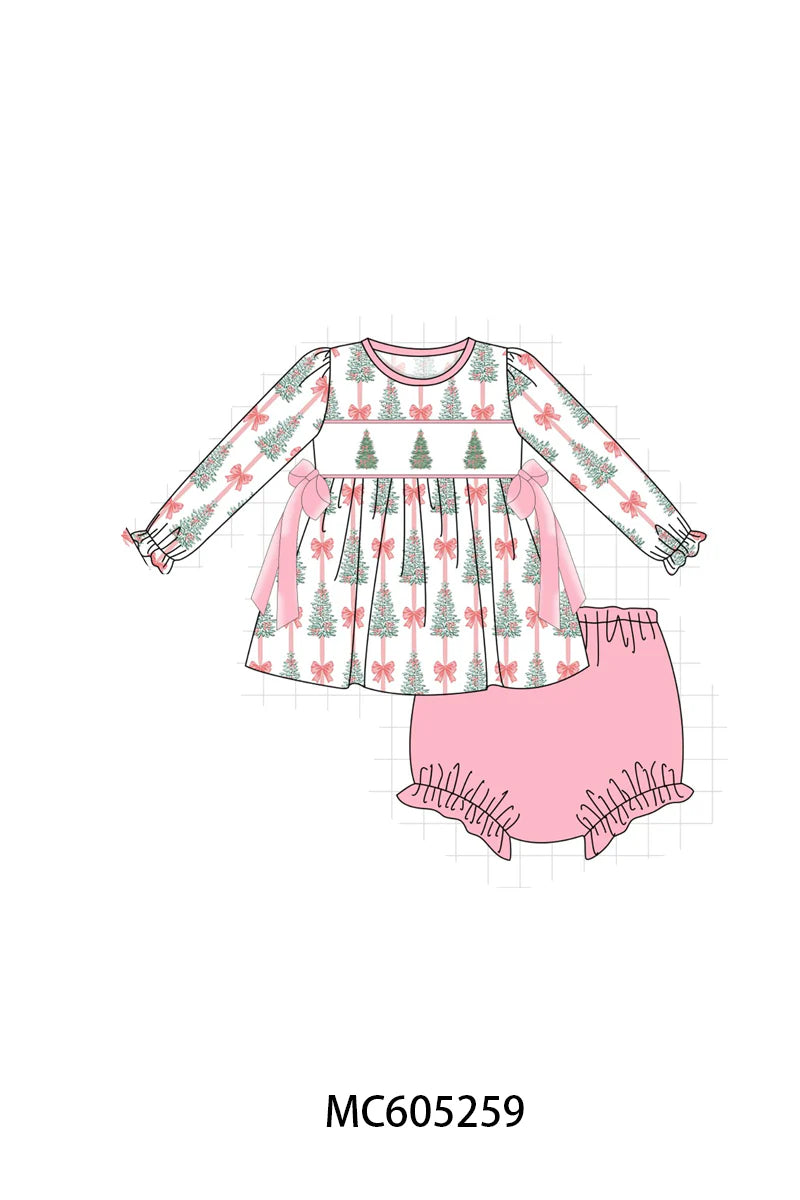 Pink Christmas Tree Diaper Set