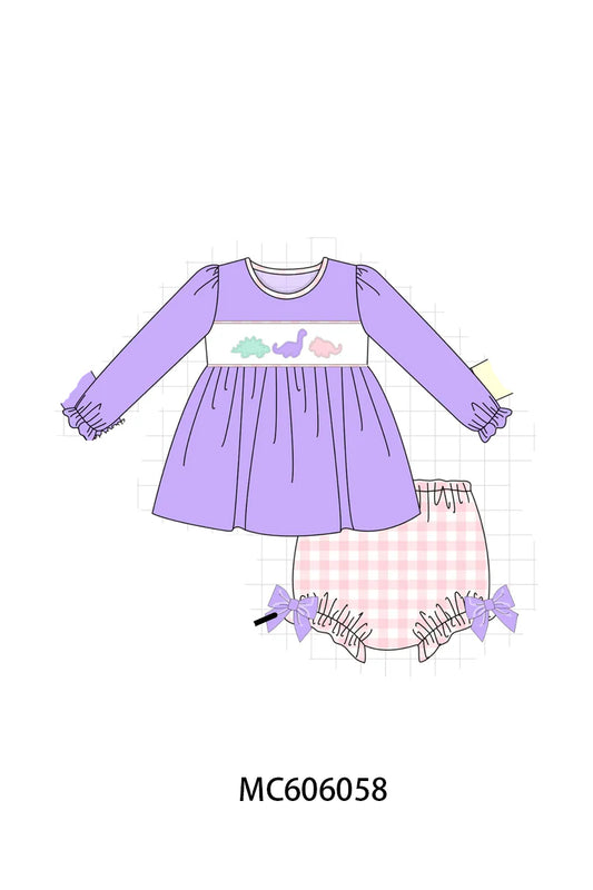 Purple Dino Diaper Set - Ships December