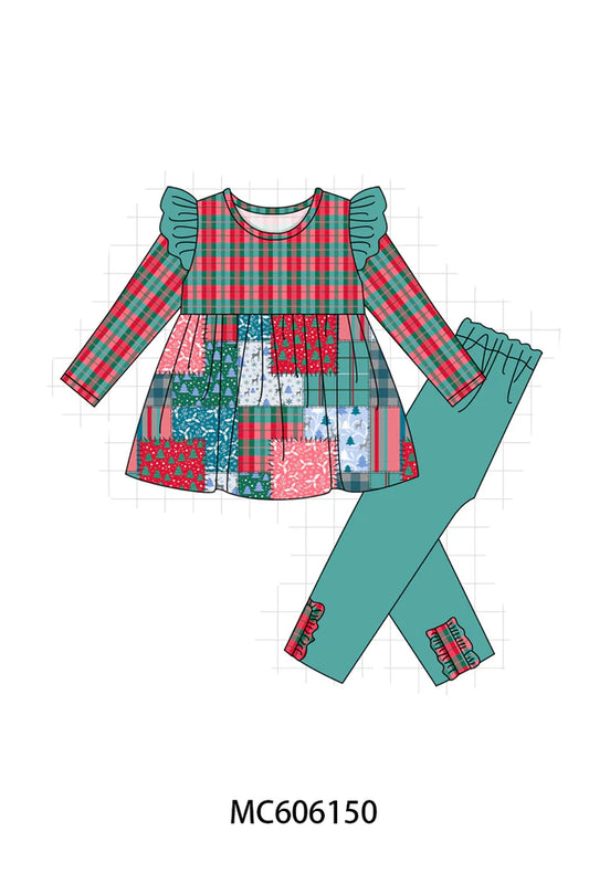 Winter Patchwork Skirted Pant Set - Ships December