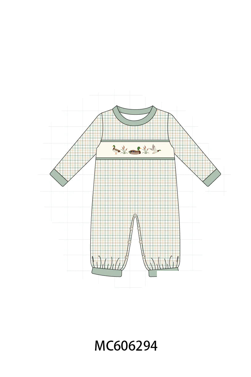 Plaid Ducks Boy Romper - Ships December