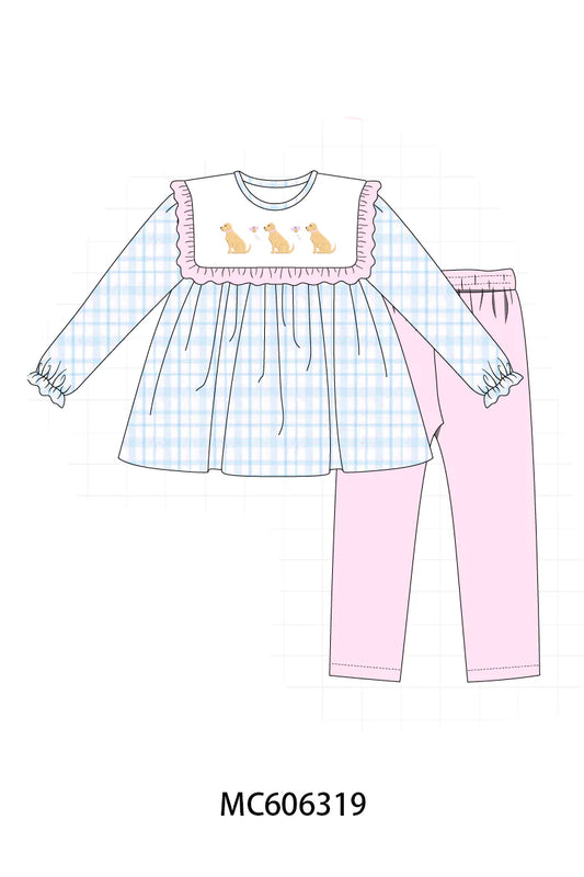 Pink and Blue Puppy Pant Set - Ships December
