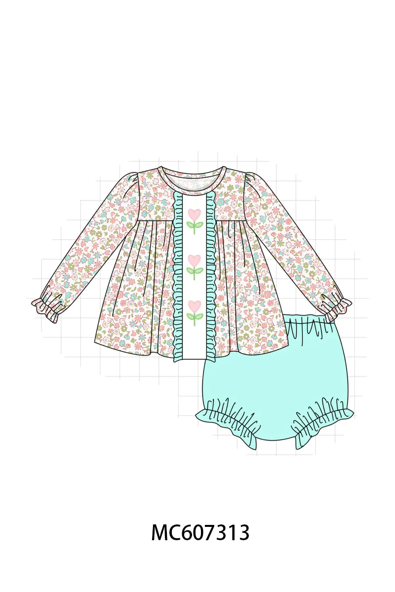 Preorder - Blue Floral Diaper Set / Ships late Jan