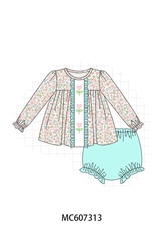 Preorder - Blue Floral Diaper Set / Ships late Jan