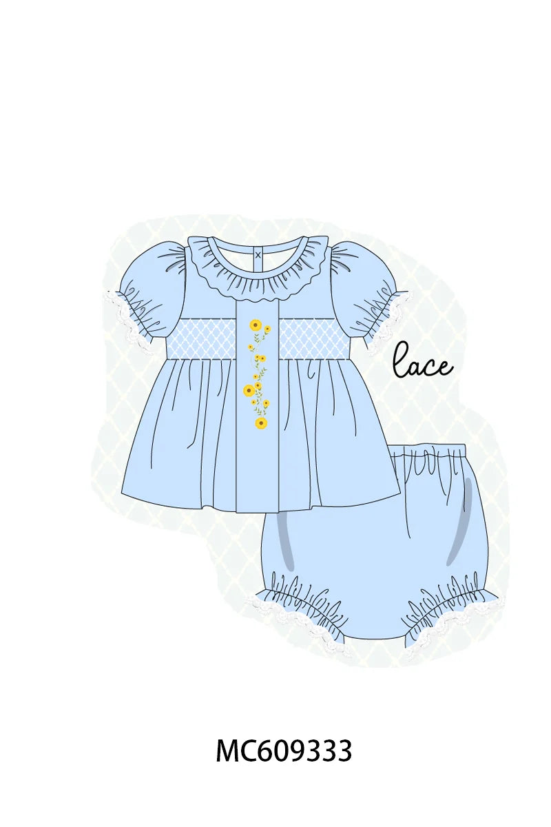 Preorder - Blue Flower Diaper Set / Ships early April