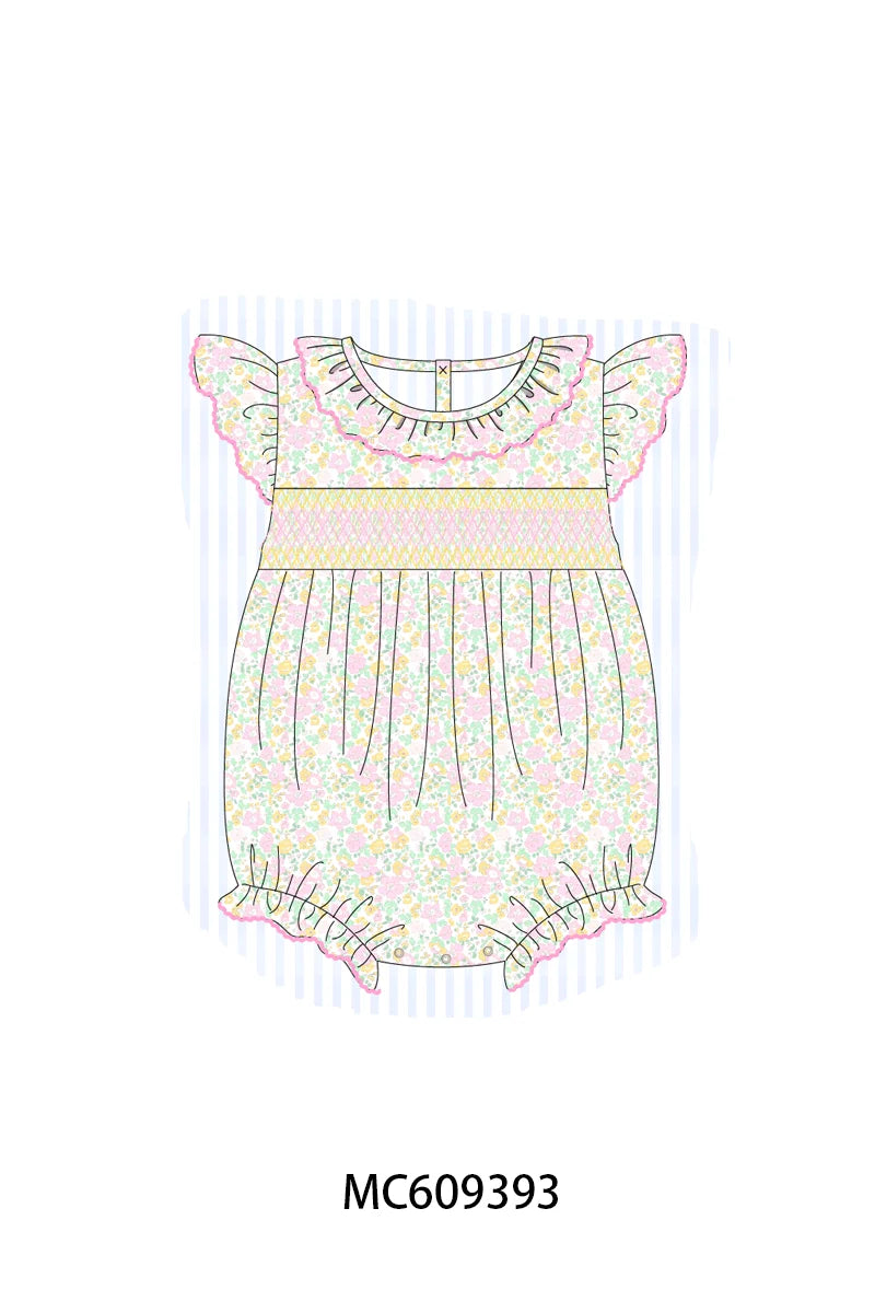 Preorder - Yellow Floral Smocked Bubble / Ships early April