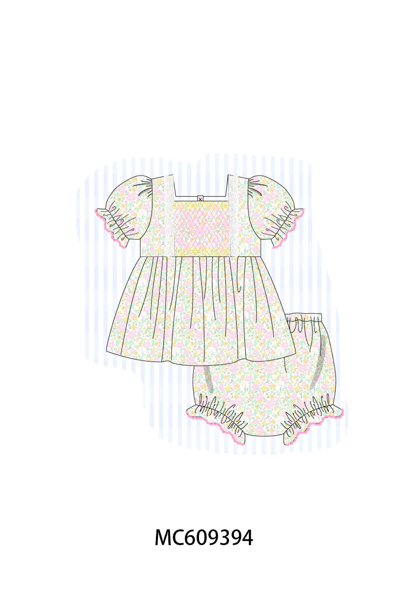 Preorder - Yellow Floral Smocked Diaper Set / Ships early April