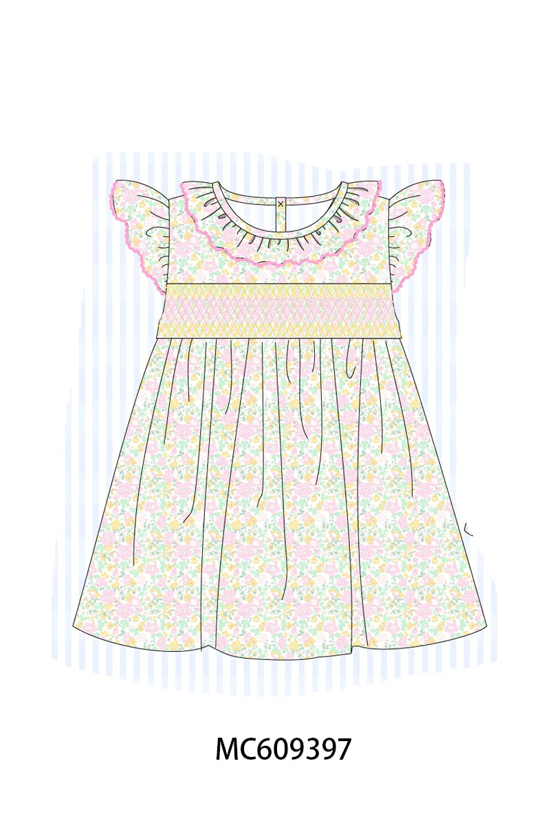 Preorder - Yellow Floral Smocked Dress / Ships early April