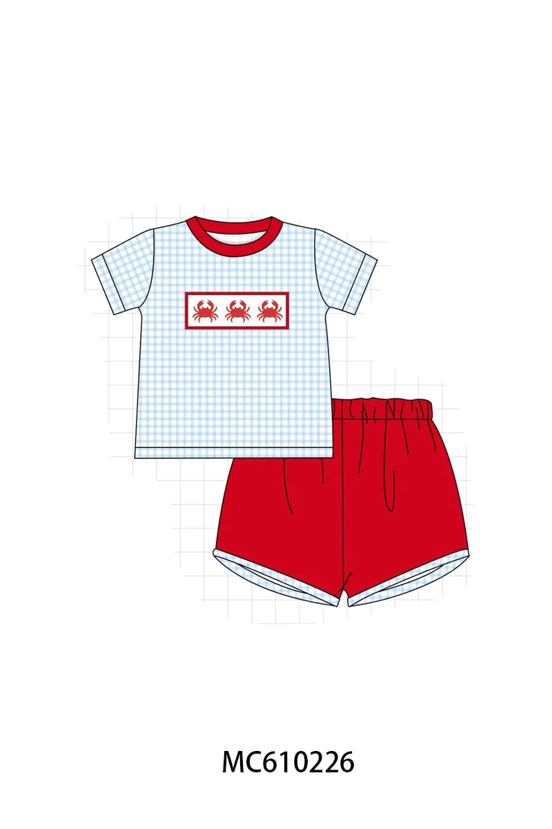 Preorder - Boys Blue and Red Crab Short Set / Ships April