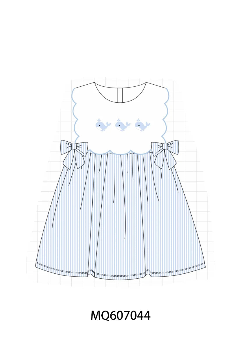 Preorder - Blue Stripe Whale Dress / Ships late Jan