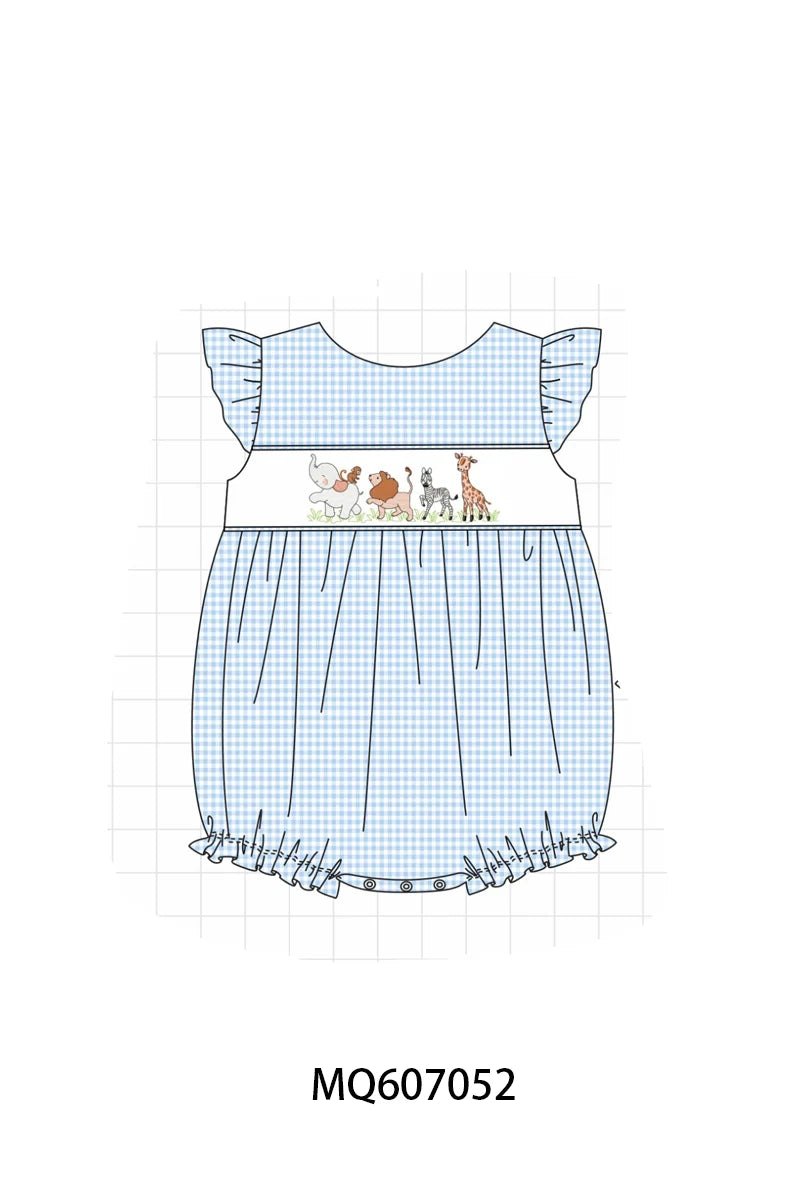 Preorder - Blue Gingham Zoo Bubble / Ships late Jan
