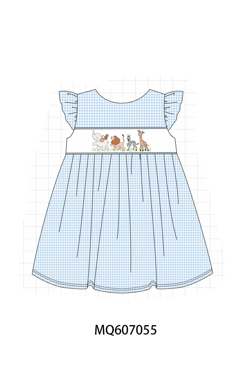 Preorder - Blue Gingham Zoo Dress / Ships late Jan