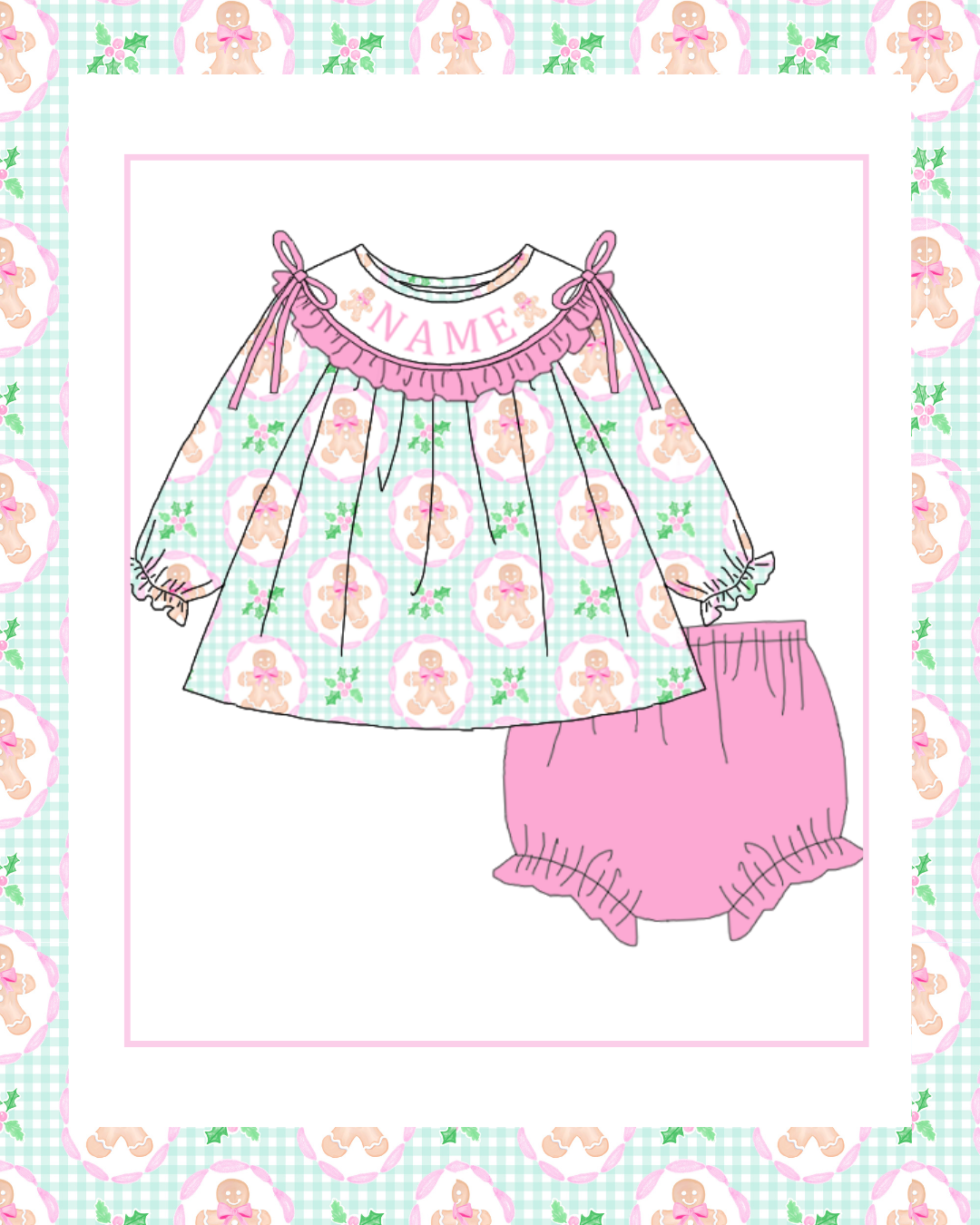 Preorder / Pink and Green Gingerbread Diaper Set- Ships late October