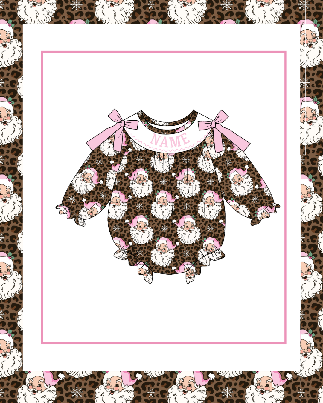 Preorder / Classic Leopard Pink Santa Long Sleeve Bubble - Ships late October