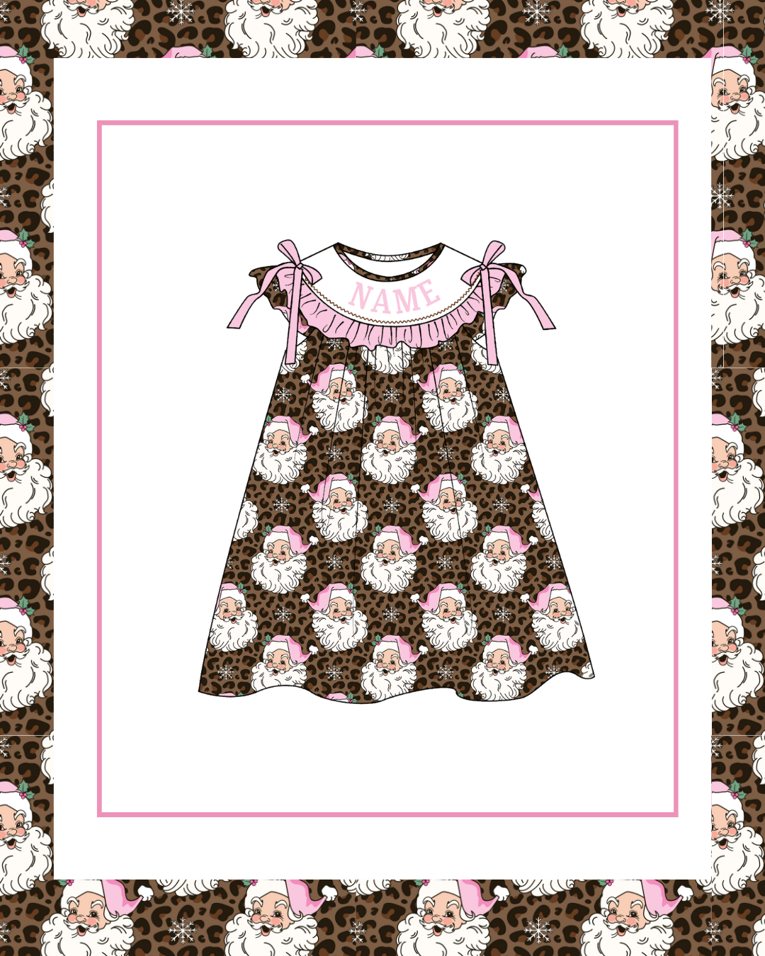 Preorder / Classic Leopard Pink Santa Short Sleeve Dress - Ships late October