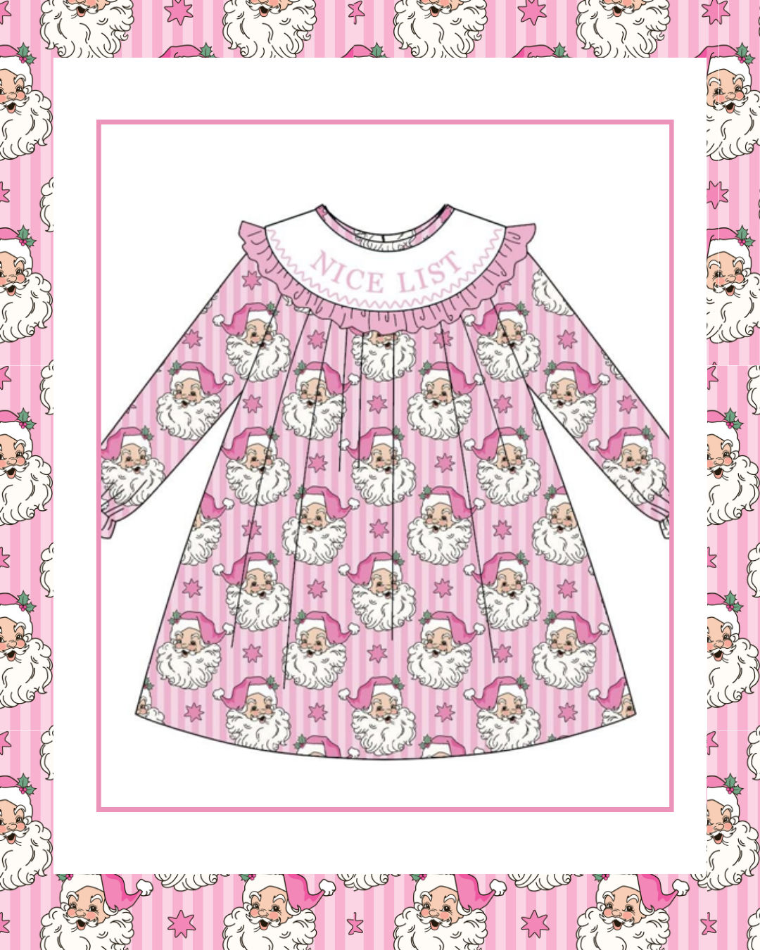 Preorder / Pink Stripe Santa Dress - Ships late October