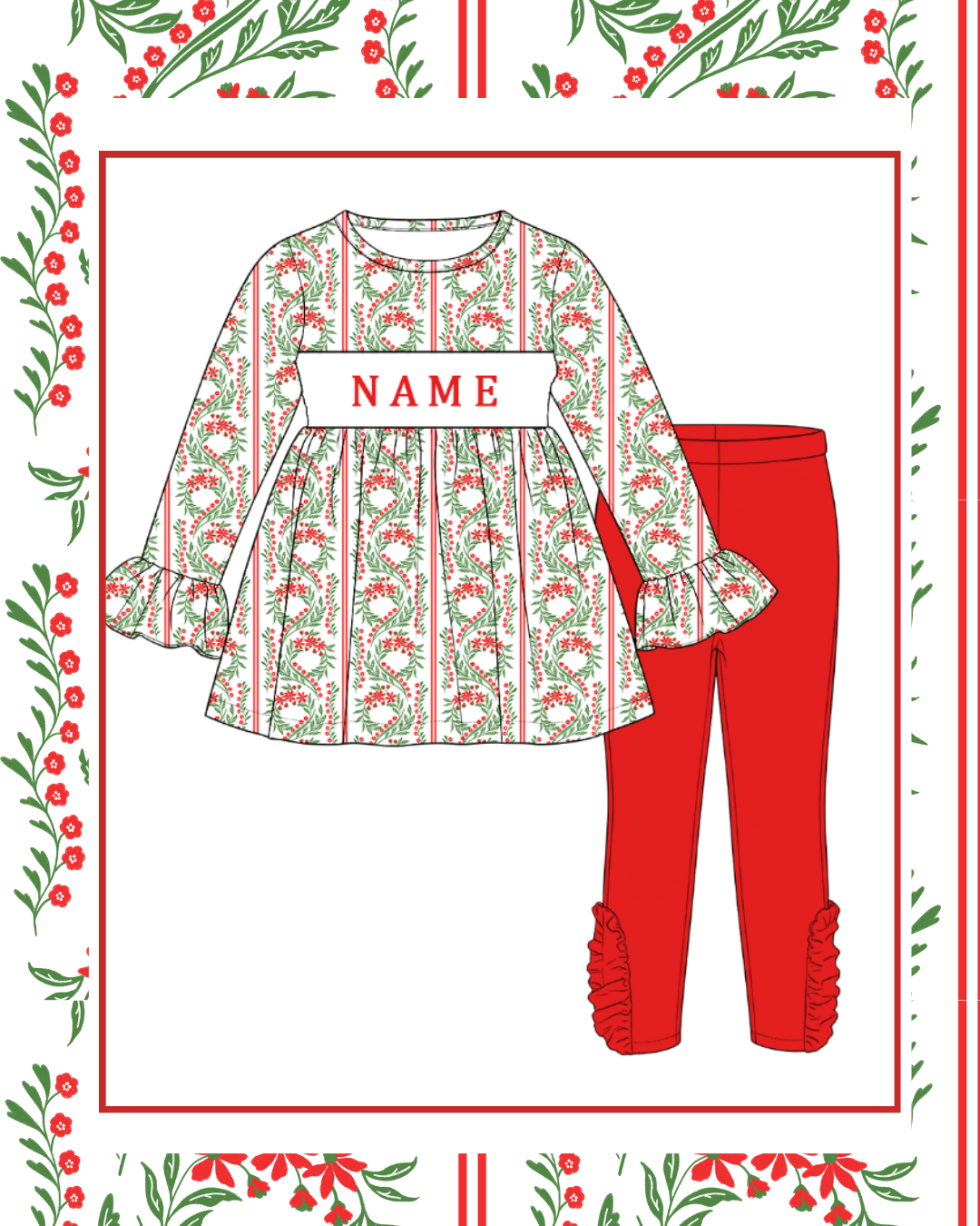 Preorder / Red Christmas Floral Pant Set - Ships late October