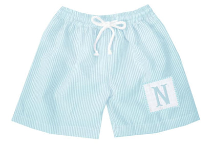 Preorder - Hand Smocked Seersucker Swim Trunks (Ships from CT to customers early March)