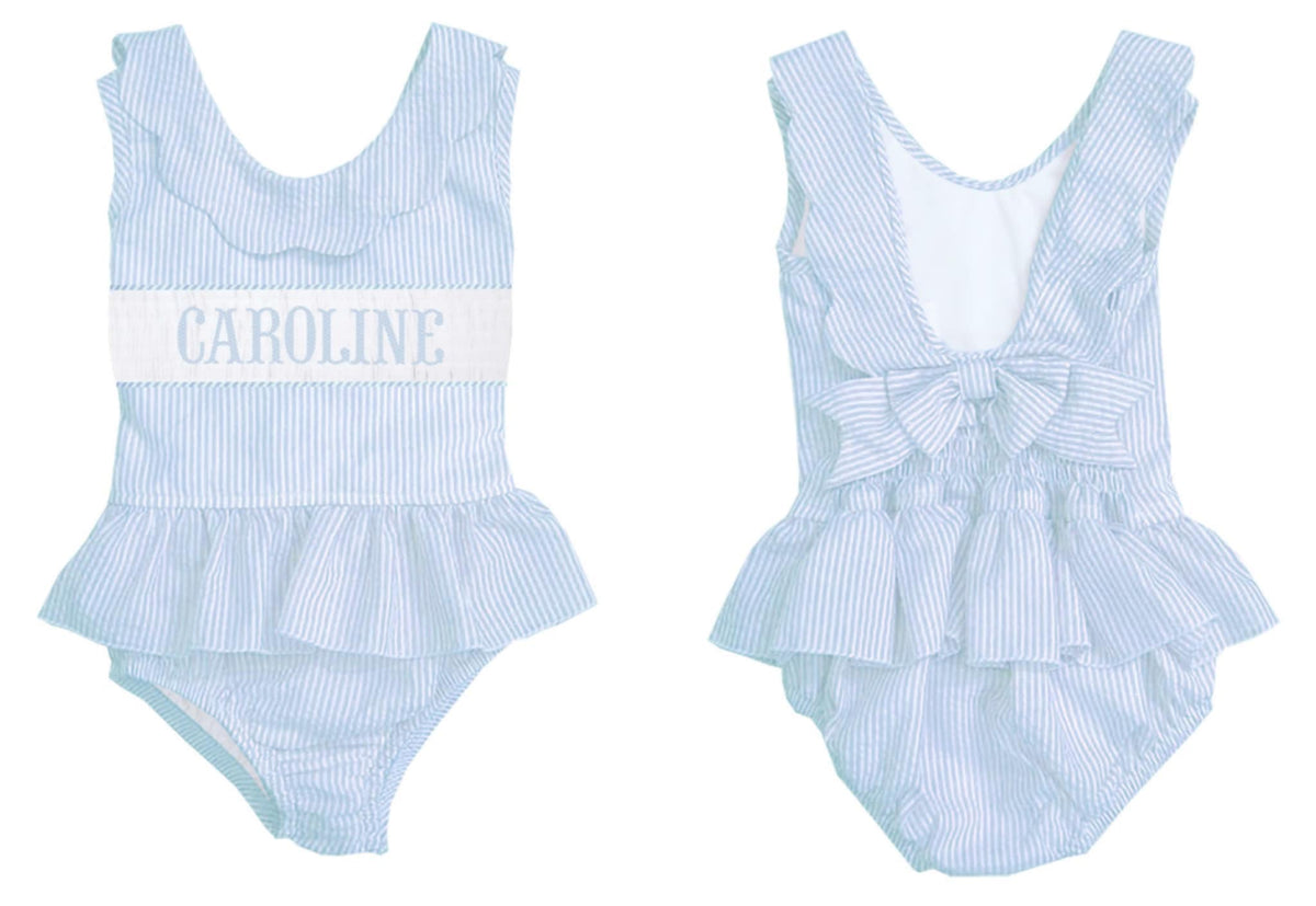 Preorder - Hand Smocked Seersucker - One Piece (Ships from CT to customers early March)