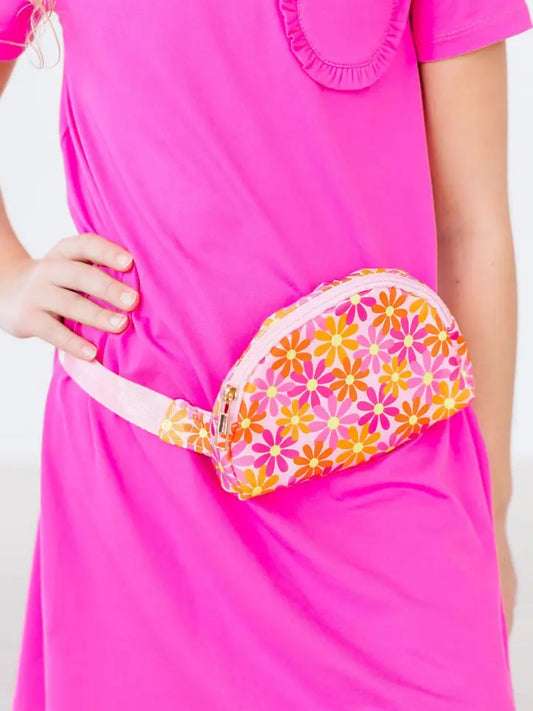 Kid Size Belt Bag - Pink and Orange Flowers