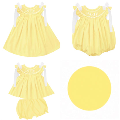 Hand Smocked Custom Name - Yellow